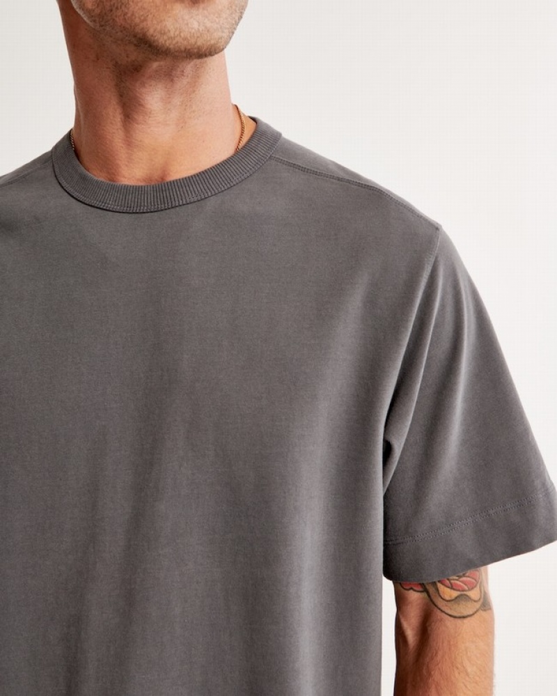 Dark Grey Abercrombie And Fitch Premium Heavyweight Men T-shirts | 46IJELDUO