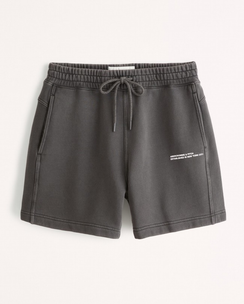 Dark Grey Abercrombie And Fitch Small-scale Logo Fleece Men Shorts | 91SPQNRVG