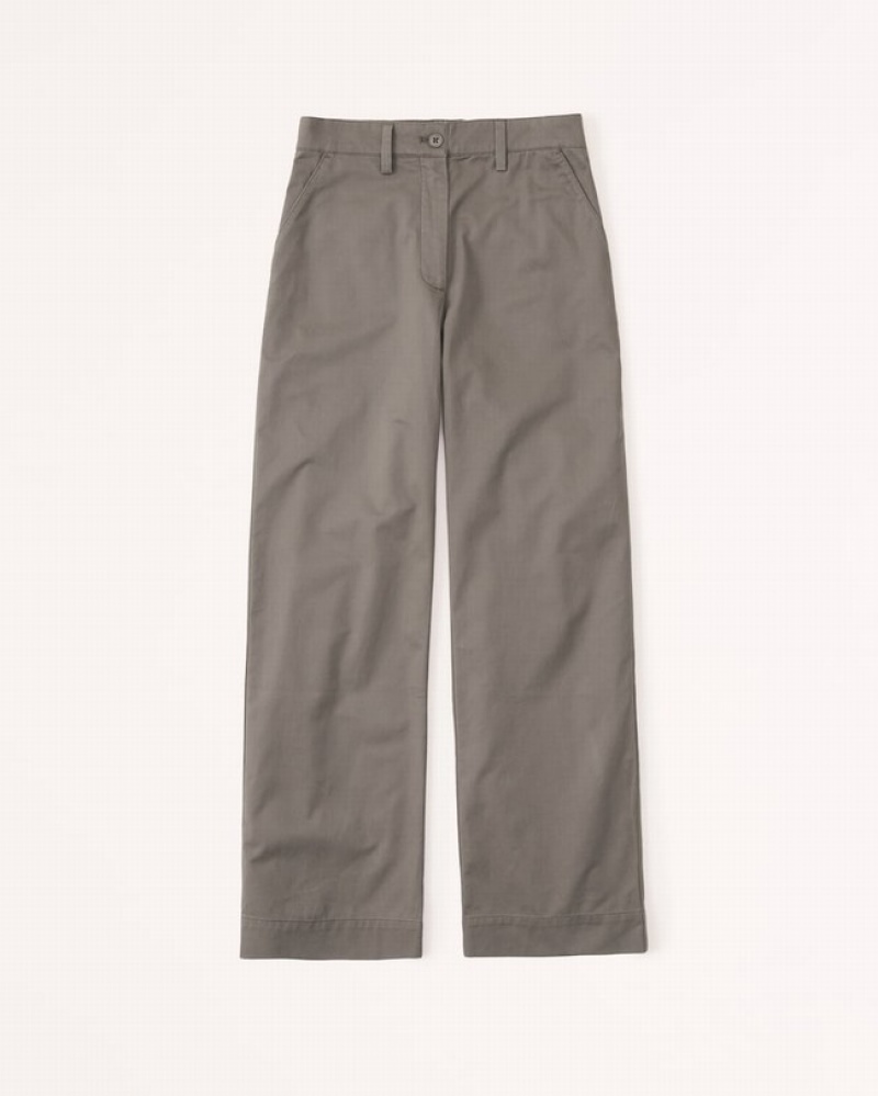 Dark Grey / Brown Abercrombie And Fitch Twill Wide Leg Women Pants | 02SORLHJU