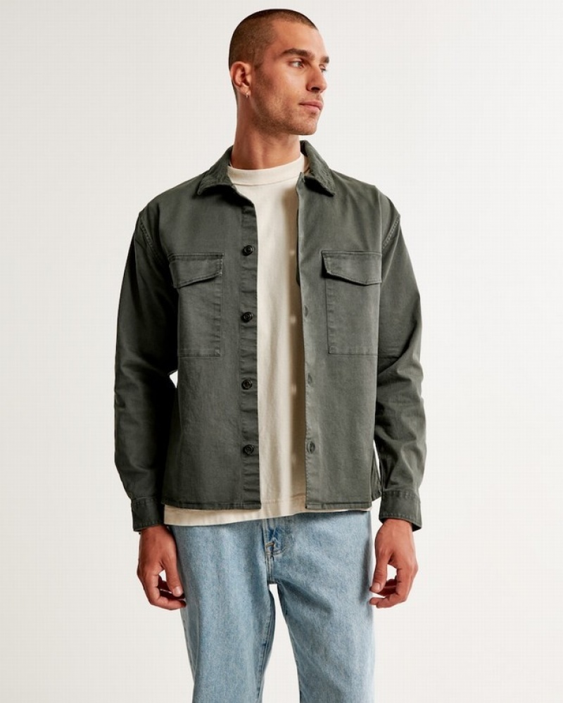 Dark Olive / Green Abercrombie And Fitch Twill Men Jackets | 53DHQEBNI