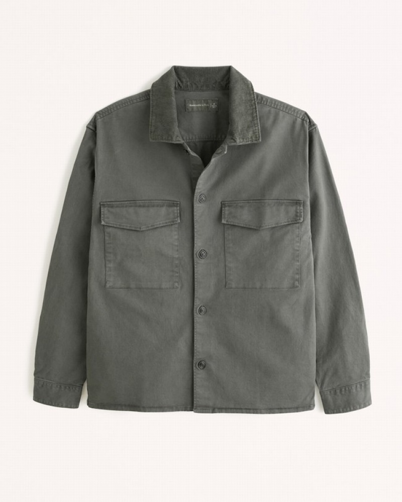 Dark Olive / Green Abercrombie And Fitch Twill Men Jackets | 53DHQEBNI