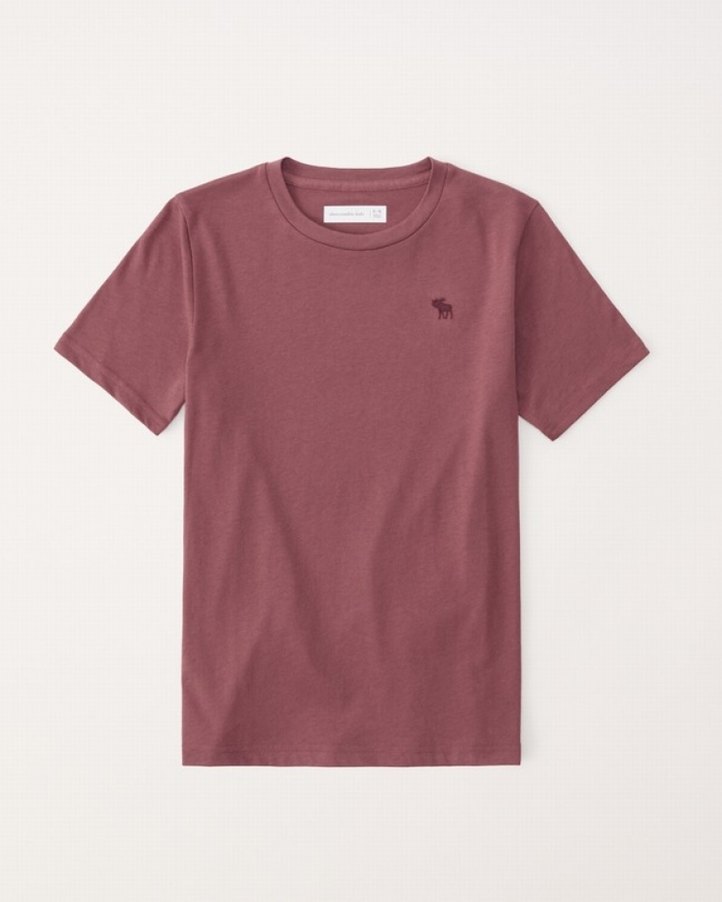 Dark Red Abercrombie And Fitch Essential Icon Crew Boys T-shirts | 41XDMVQPE