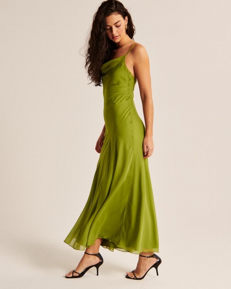 Green Abercrombie And Fitch Cowl Neck Maxi Women Dresses | 72COJPMWS