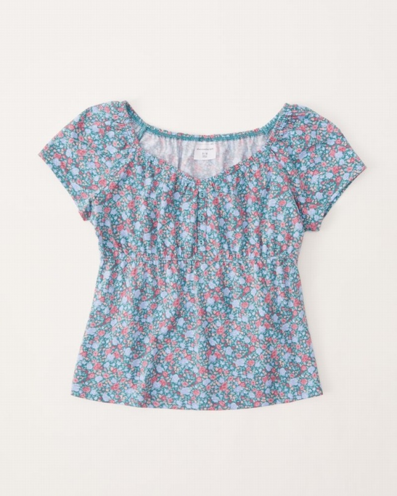 Green Abercrombie And Fitch Pattern Cinched Waist Button-through Girls T-shirts | 59BNUHMIC