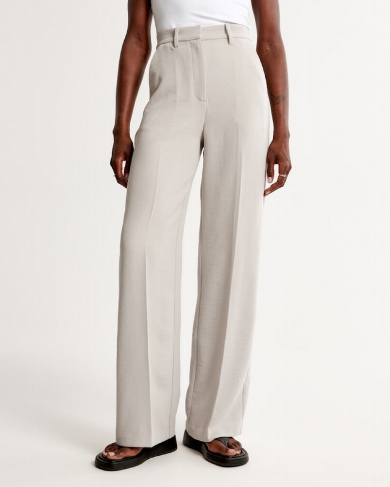 Grey Abercrombie And Fitch Clean Premium Crepe Wide Leg Women Pants | 74PJBIRWX