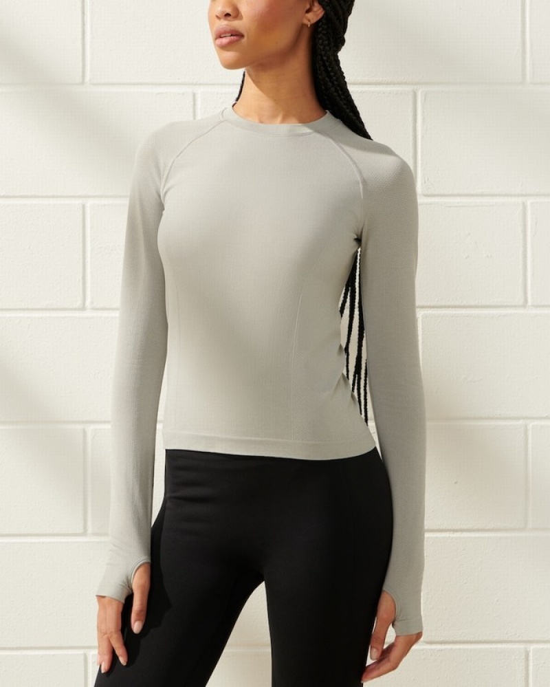 Grey Abercrombie And Fitch Ypb Seamlesscore Long-sleeve Slim Women Shirts | 46MLUAVRQ