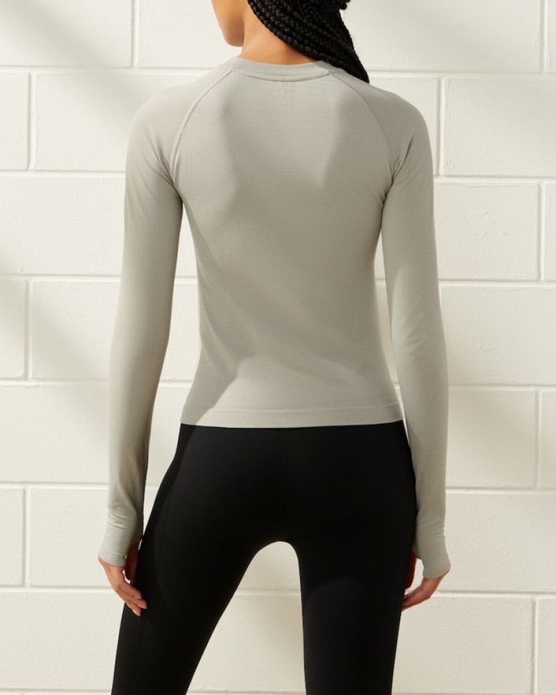 Grey Abercrombie And Fitch Ypb Seamlesscore Long-sleeve Slim Women Shirts | 46MLUAVRQ