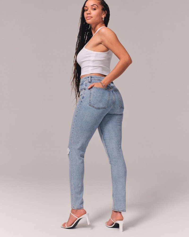 Light Blue Abercrombie And Fitch Curve Love High Rise Skinny Women Jeans | 40EDYOFKG