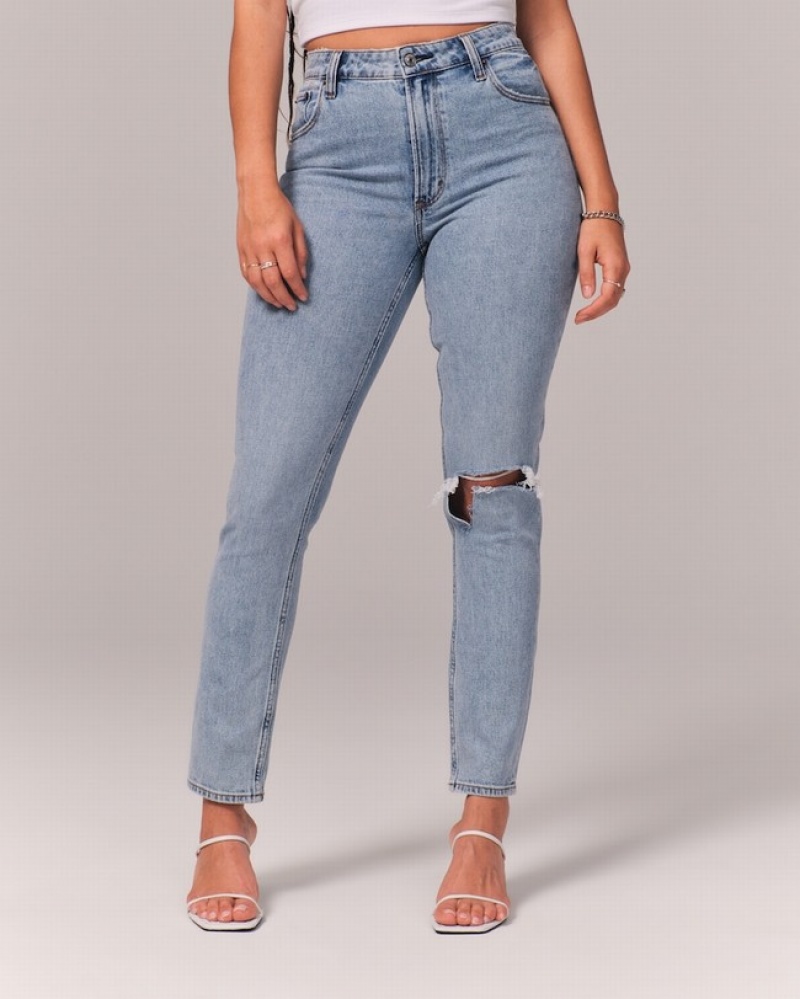 Light Blue Abercrombie And Fitch Curve Love High Rise Skinny Women Jeans | 40EDYOFKG