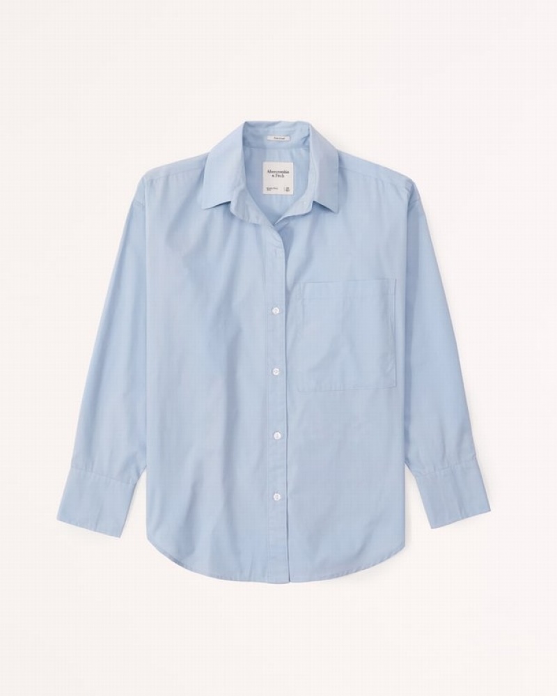 Light Blue Abercrombie And Fitch Oversized Poplin Button-up Women Shirts | 64LXVQHOE