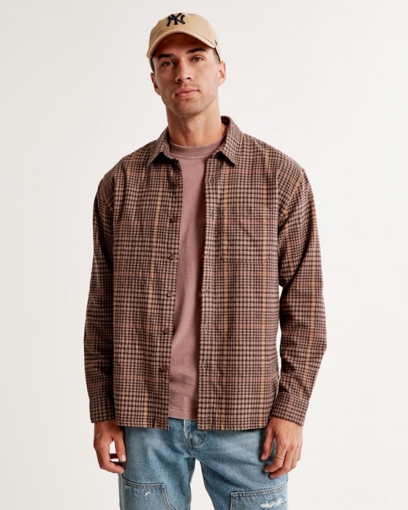 Light Brown Abercrombie And Fitch 90s Relaxed Flannel Men Shirts | 23KJYVANE