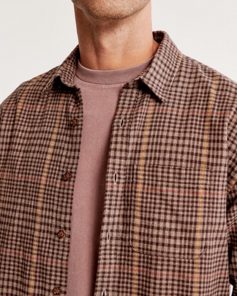 Light Brown Abercrombie And Fitch 90s Relaxed Flannel Men Shirts | 23KJYVANE