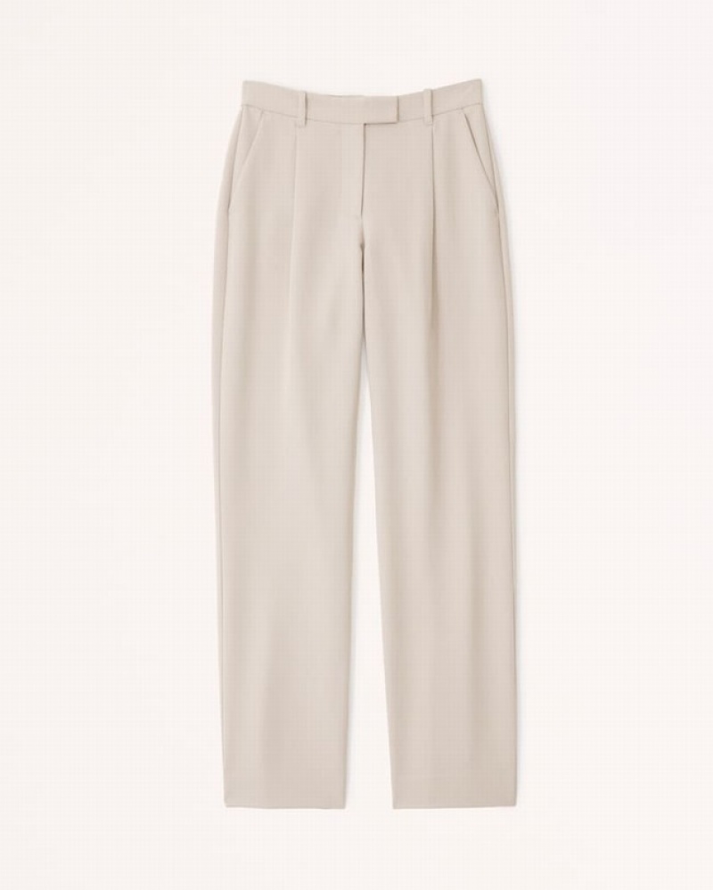 Light Brown Abercrombie And Fitch Mid Rise Tailored Relaxed Straight Women Pants | 57OSKAZBQ