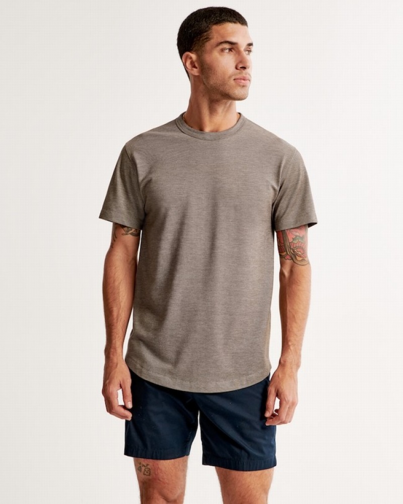 Light Brown Abercrombie And Fitch Pique Curved Hem Men T-shirts | 94RHAXVDU