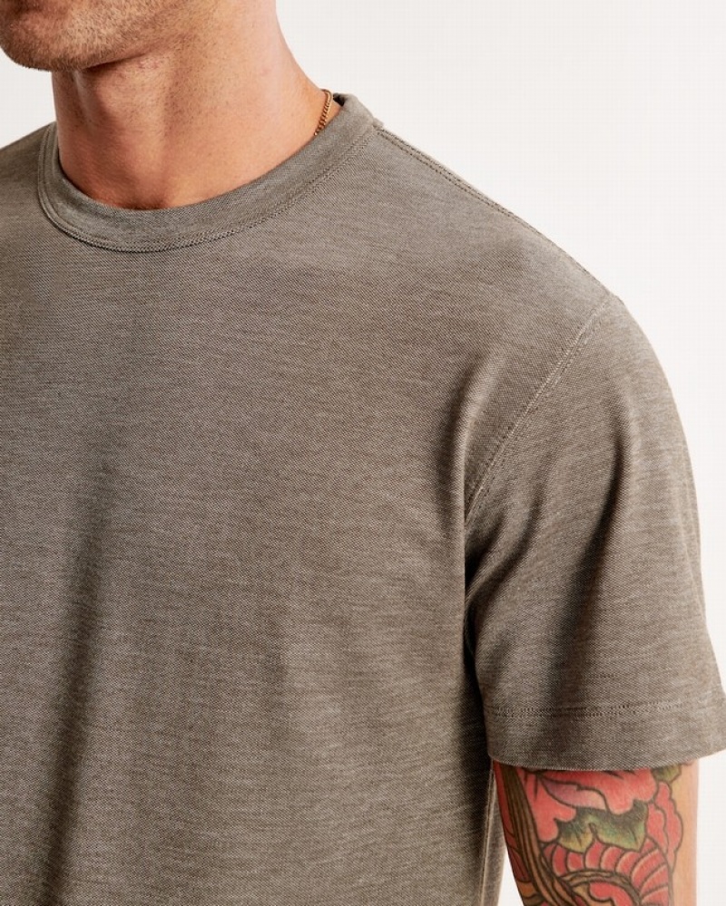 Light Brown Abercrombie And Fitch Pique Curved Hem Men T-shirts | 94RHAXVDU