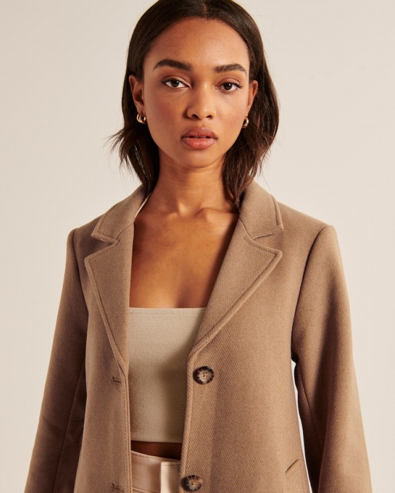 Light Brown Abercrombie And Fitch Wool-blend Dad Women Jackets | 98WLOFRXK