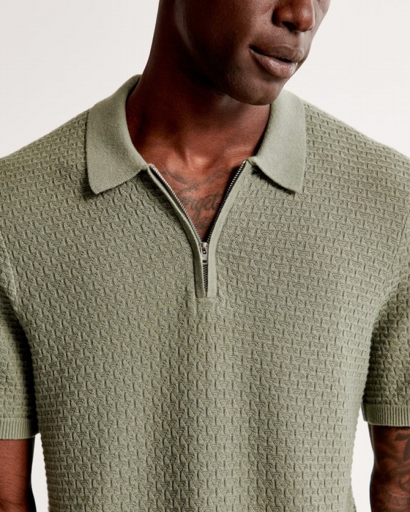 Light Green Abercrombie And Fitch Half-zip Men Polo Shirts | 59FPZRSCN