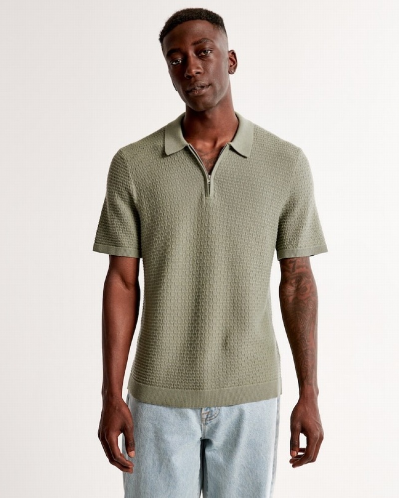 Light Green Abercrombie And Fitch Half-zip Men Polo Shirts | 59FPZRSCN