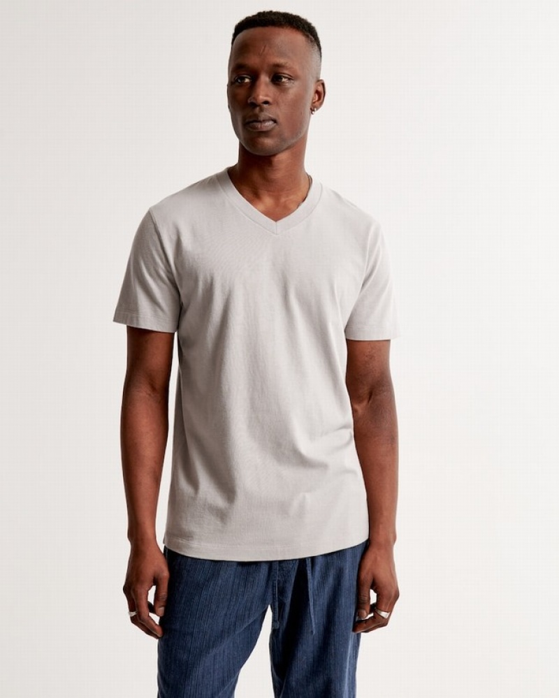 Light Grey Abercrombie And Fitch Essential V-neck Men T-shirts | 89OPZDNEM