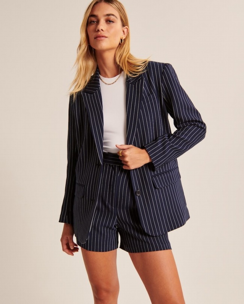 Navy Abercrombie And Fitch Boyfriend Suiting Women Jackets | 17CLMZBIP