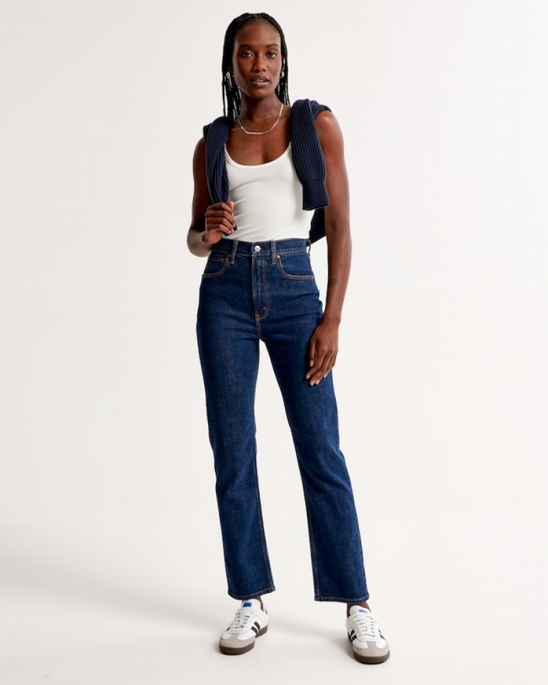 Navy Abercrombie And Fitch Ultra High Rise Ankle Straight Women Jeans | 87BODSVJX