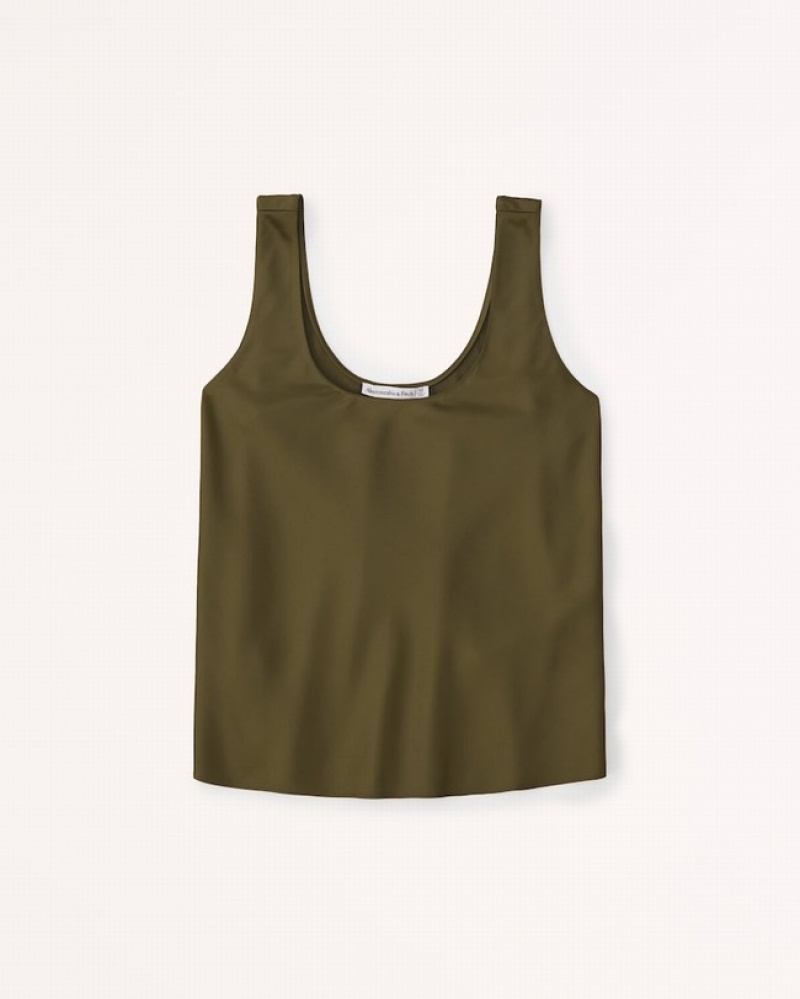Olive Abercrombie And Fitch Satin Scoopneck Cami Women Tanks | 56UIGCJEB