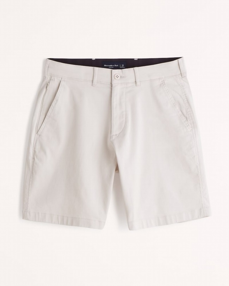 White Abercrombie And Fitch 9 Inch Modern Plainfront Men Shorts | 76JQENAPT