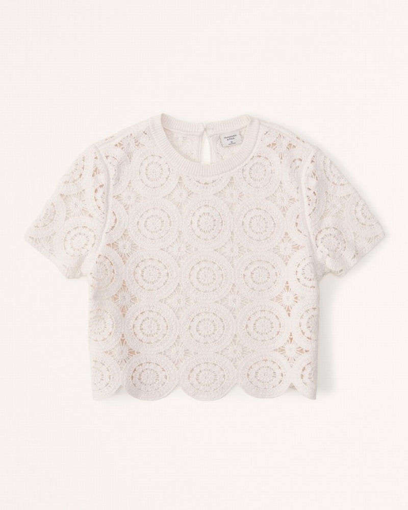 White Abercrombie And Fitch Crochet Mosaic Tile Women T-shirts | 67QDUBMNA