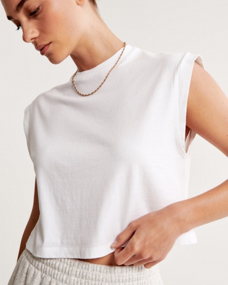 White Abercrombie And Fitch Essential Cropped Sleeveless Women T-shirts | 01SNAFCVJ