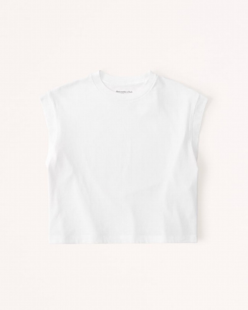 White Abercrombie And Fitch Essential Cropped Sleeveless Women T-shirts | 01SNAFCVJ
