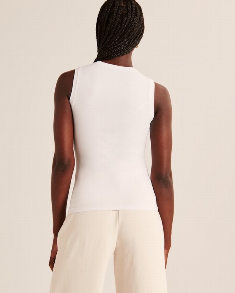 White Abercrombie And Fitch Essential Tuckable Crew Women Tanks | 68LPQUCAR