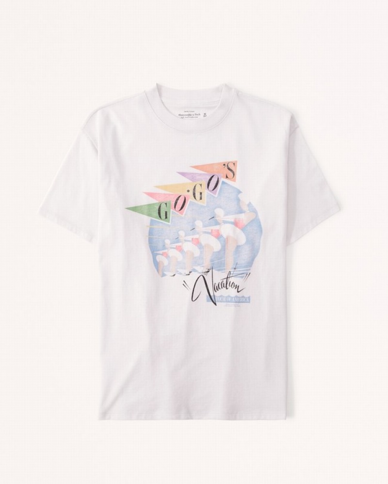 White Abercrombie And Fitch Oversized Boyfriend The Go-go\'s Graphic Women T-shirts | 98JEUHWOZ