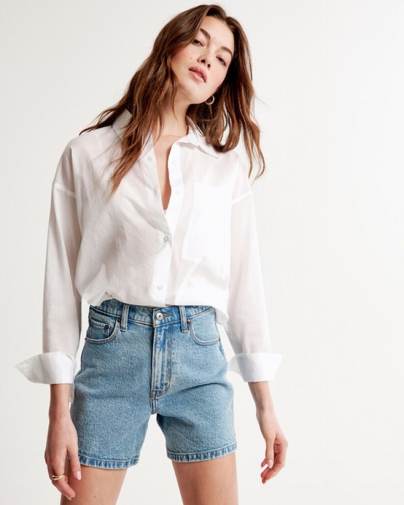 White Abercrombie And Fitch Oversized Sheer Cotton Women Shirts | 18CLFTBSO