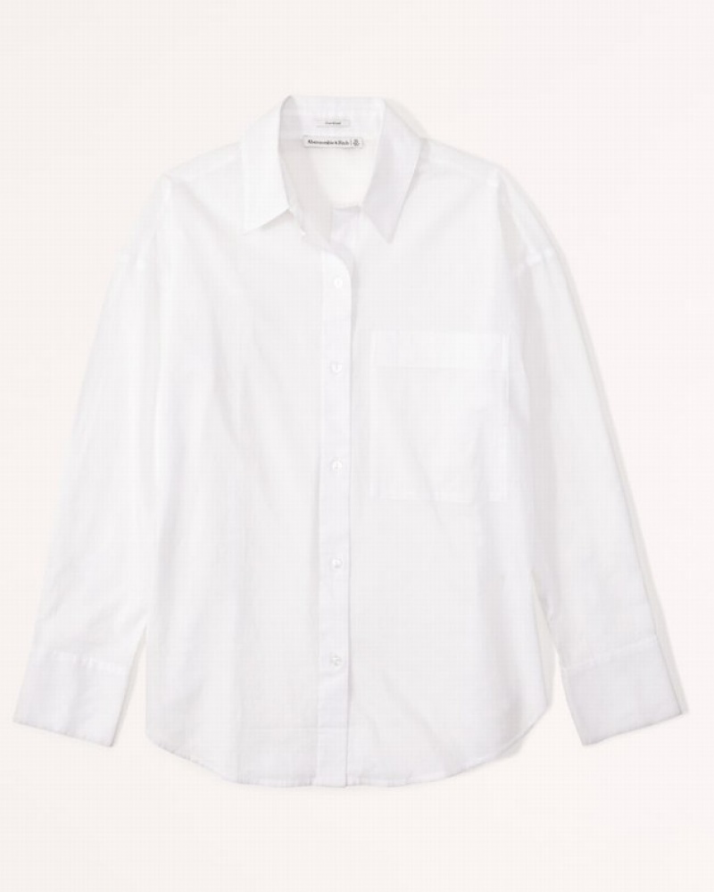 White Abercrombie And Fitch Oversized Sheer Cotton Women Shirts | 18CLFTBSO