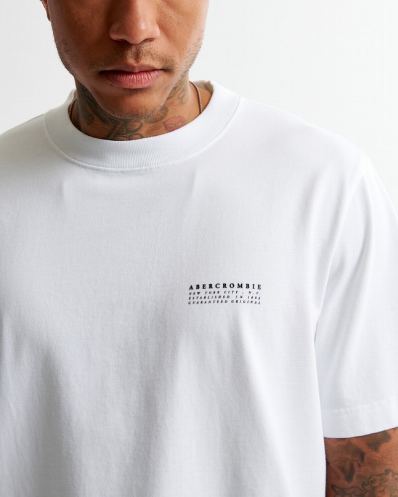 White Abercrombie And Fitch Premium Polished Micro-logo Men T-shirts | 37OCMQFZW