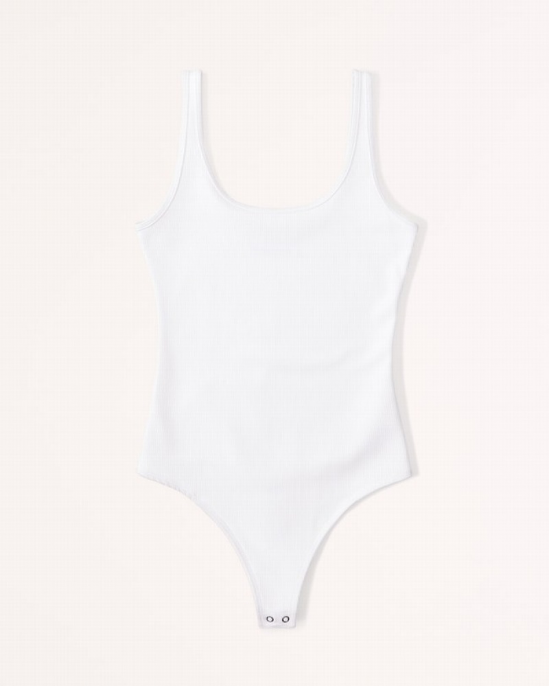White Abercrombie And Fitch Seamless Rib Fabric Scoopneck Women Bodysuit | 57DTGIMZN
