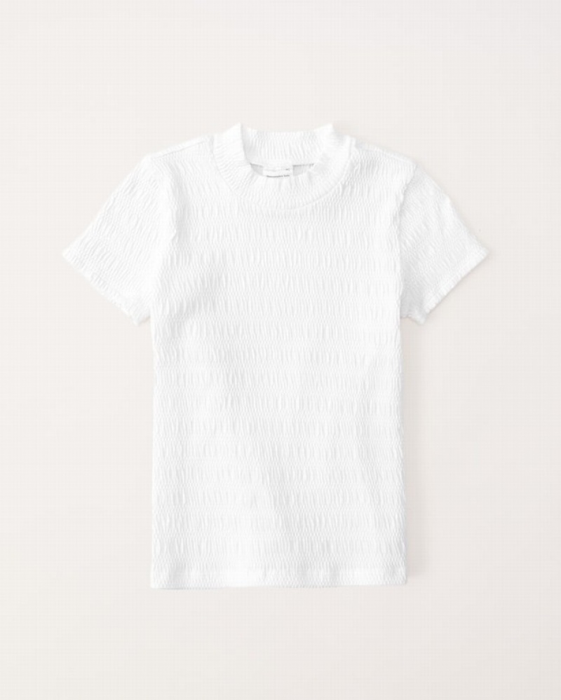 White Abercrombie And Fitch Short-sleeve Smocked Mockneck Girls T-shirts | 68IUTCSWG