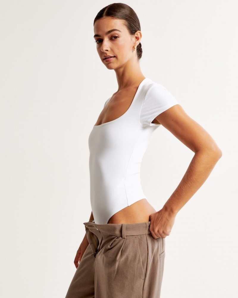 White Abercrombie And Fitch Short-sleeve Seamless Portrait Women Bodysuit | 40VWTINKJ