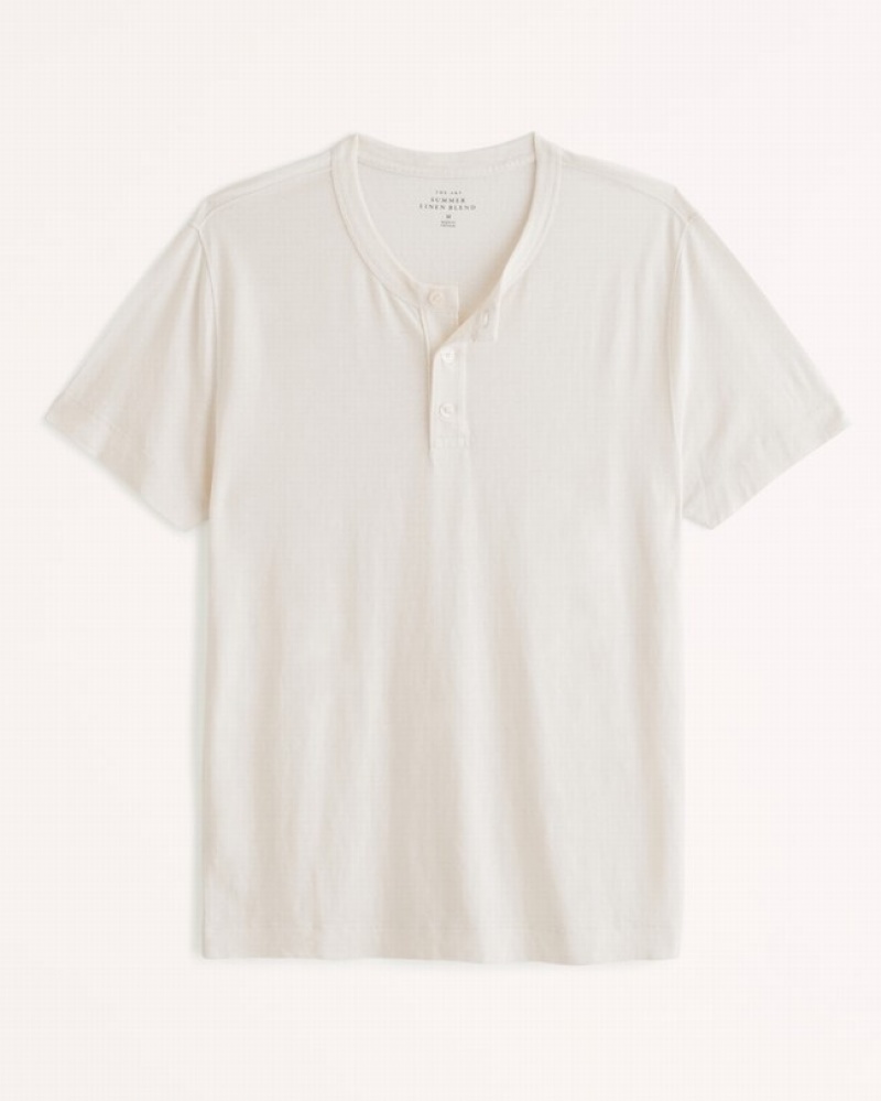 White Abercrombie And Fitch Summer Linen-blend Henley Men T-shirts | 36CNKMIGU