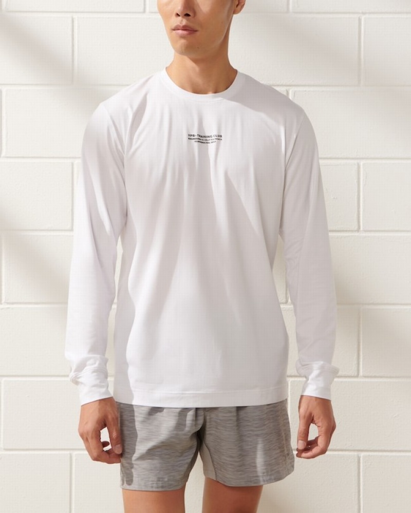 White Abercrombie And Fitch Ypb Active Cotton-blend Long-sleeve Graphic Men T-shirts | 82PLGTFMS