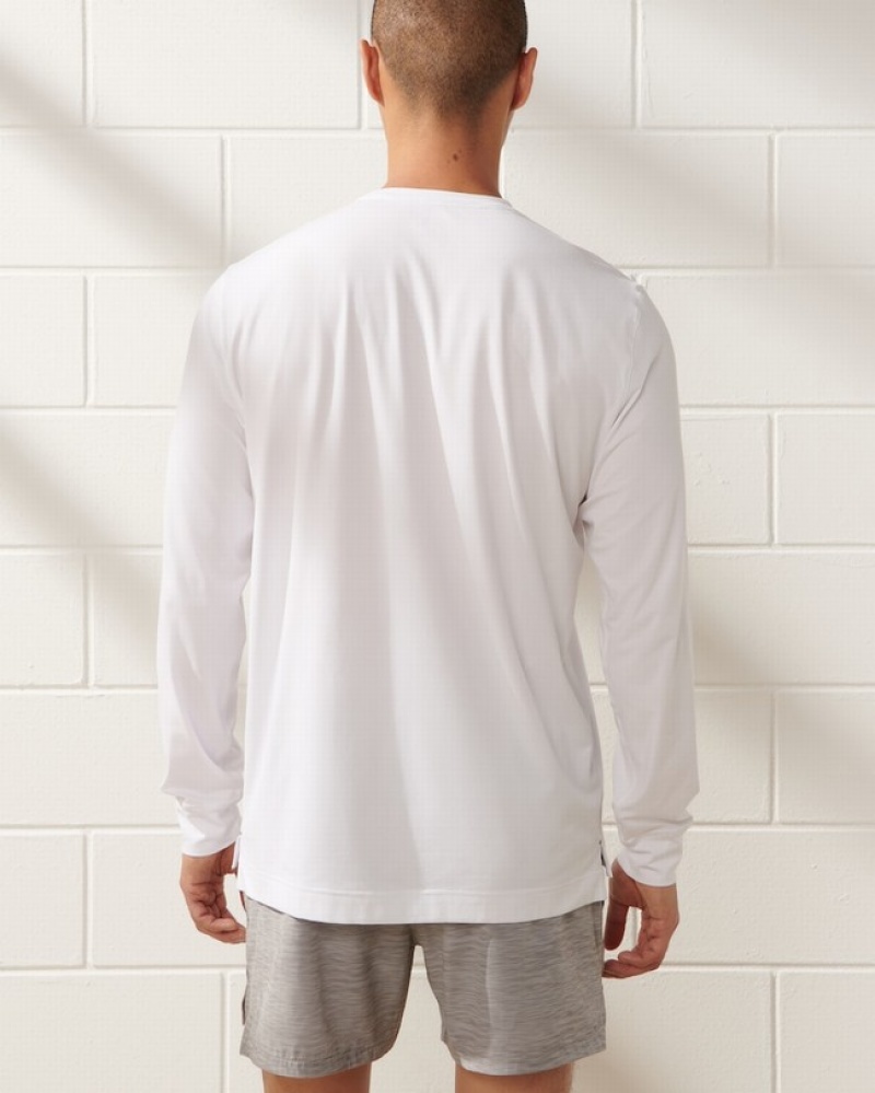 White Abercrombie And Fitch Ypb Active Cotton-blend Long-sleeve Graphic Men T-shirts | 82PLGTFMS