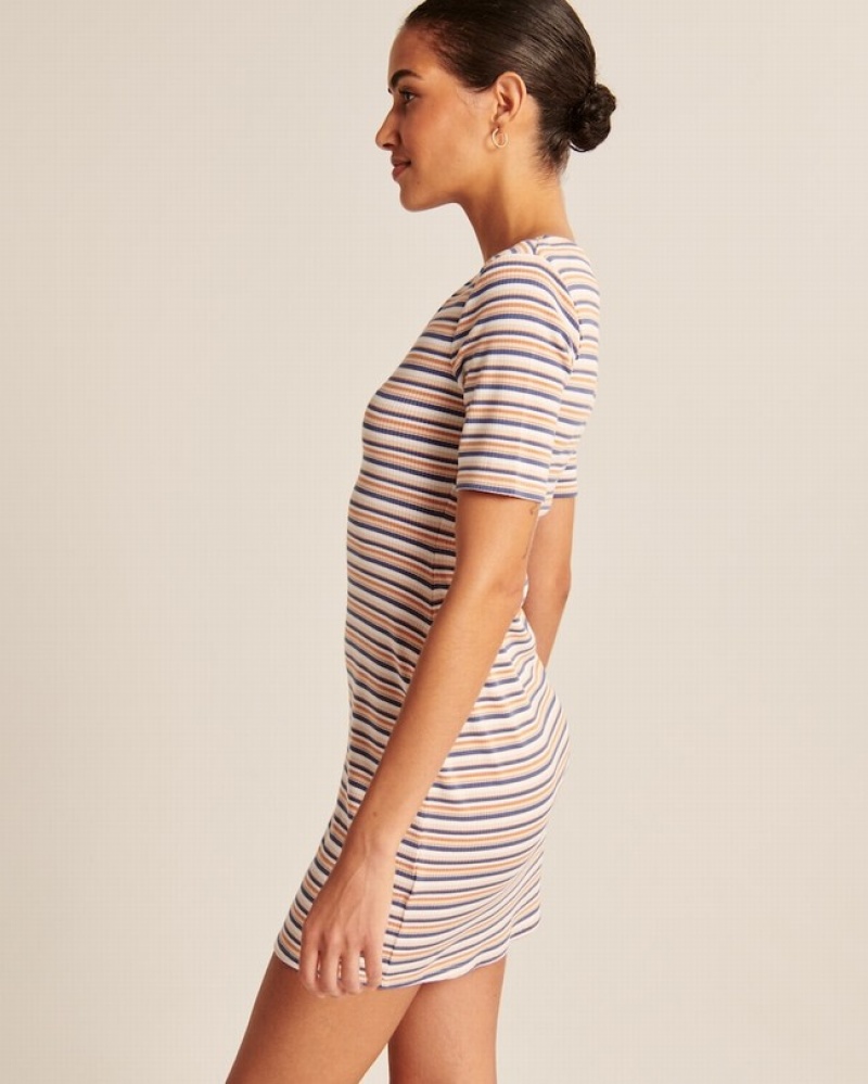 White / Stripes Abercrombie And Fitch Triple Keyhole Knit Mini Women Dresses | 27LHAVBGO